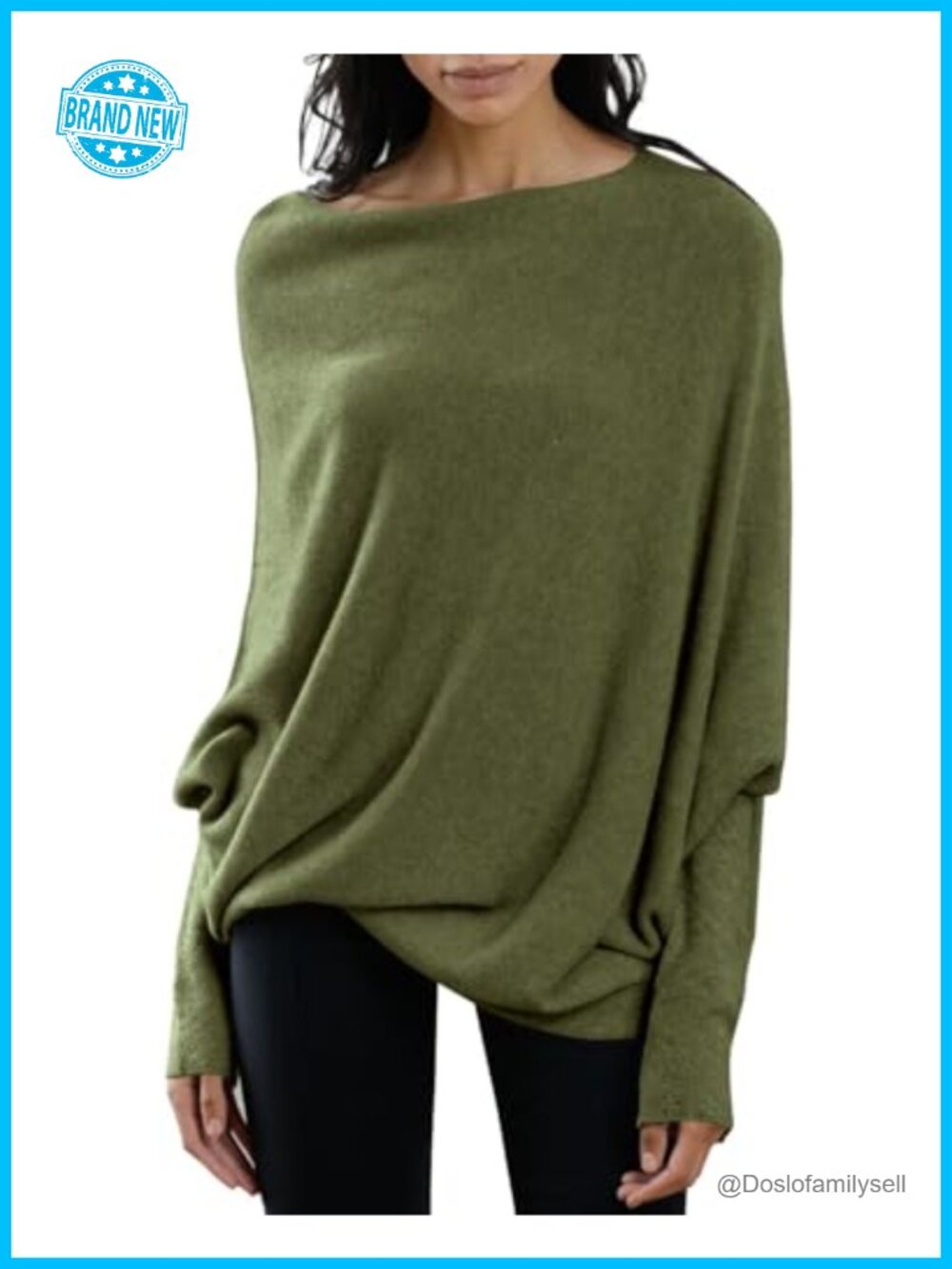 Saodimallsu Womens Batwing Boat Neck Oversized Knit Pullover Sweater